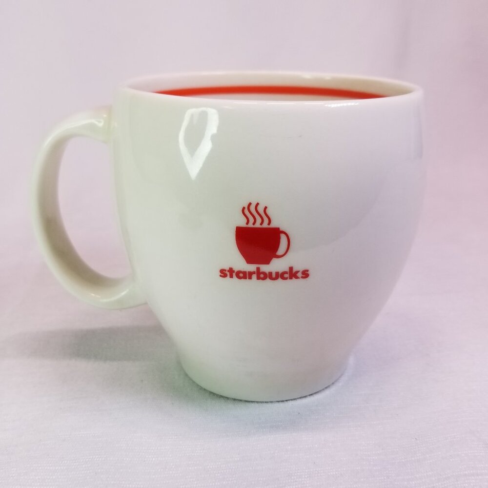Starbucks Abbey Barista 2004 Cup 14 oz White Red Steaming Cup Logo